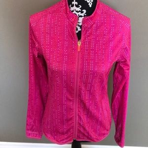 Fabulous bright pink with orange and light pink spots zip top
